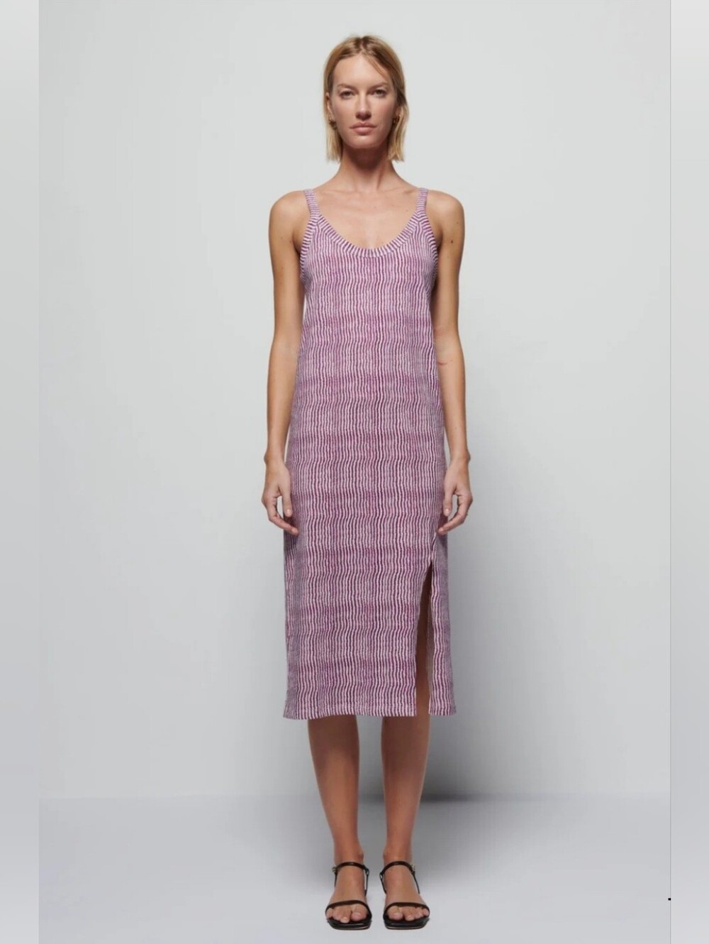 Nation LTD Genevieve Relaxed Tank Dress Wavy Stripe Purple White Medium NWT